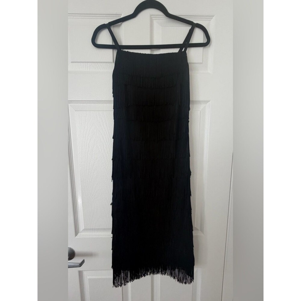 Betsey Johnson Black Fringe Midi Slip Skirt